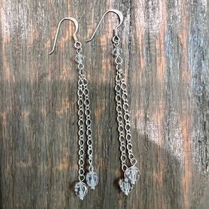 Sterling Silver Clear Crystal Dangling Earrings-NWOT